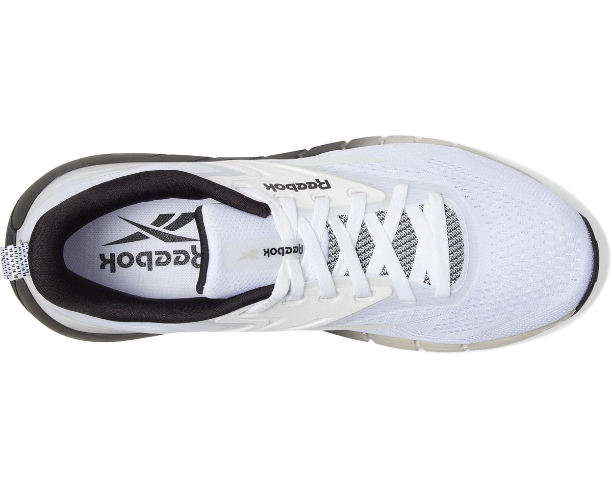 Reebok Nano lace-up shoe, white knit upper with black lining and textured heel collar