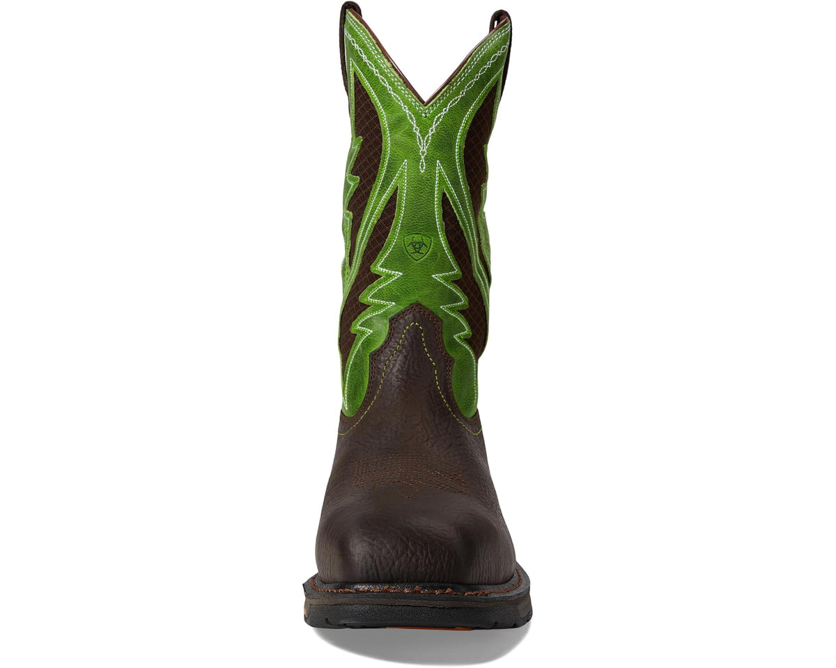 Men's Ariat Workhog Wide Square Toe Venttek Composite Toe Bruin Brown/Grass Green