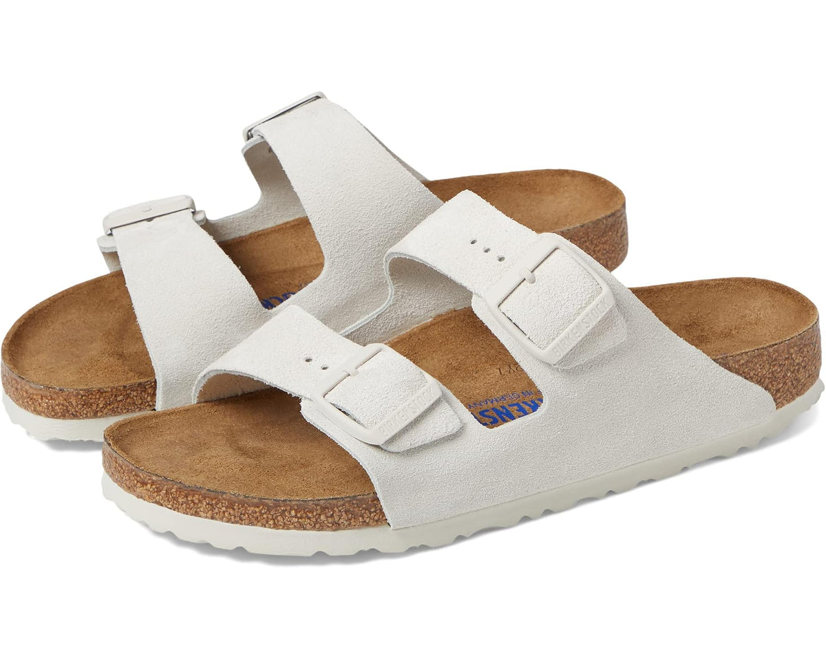 Unisex Birkenstock Arizona Soft Footbed  - Suede (Unisex) Antique White Suede