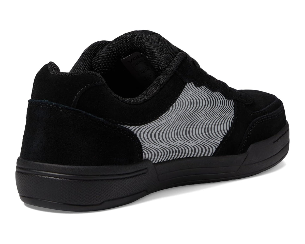 Men's Volcom hybrid skate shoe, black heel with white wavy side panel
