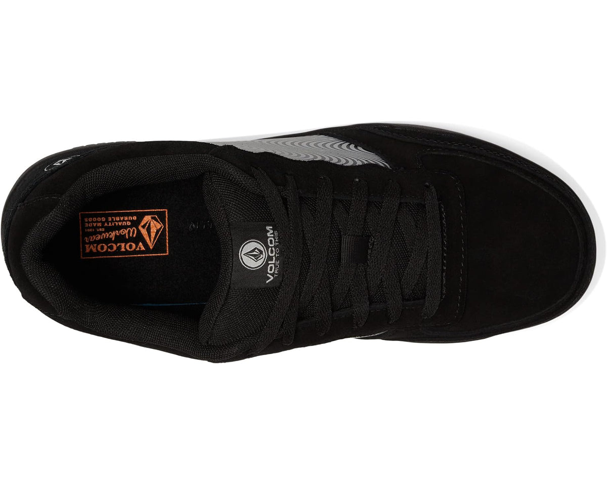 Men's Volcom hybrid skate shoe, black interior lining with lace-up tongue logo