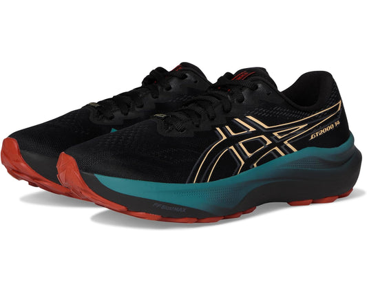 ASICS GT-2000 14 GTX running shoes, black with teal, gold and red accents