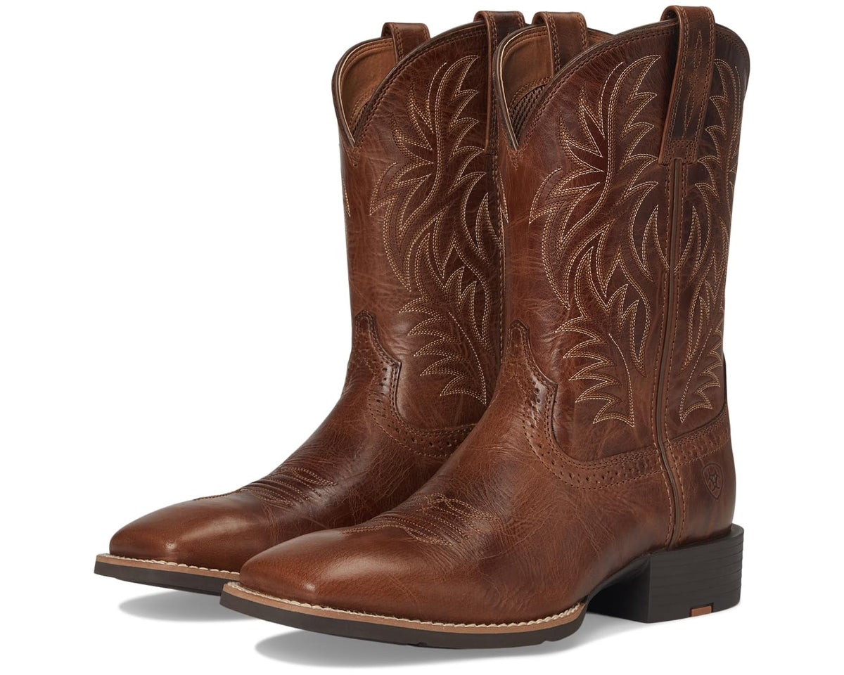 Men's Ariat Sport Western Wide Square Toe Cowboy Boot Dark Tan