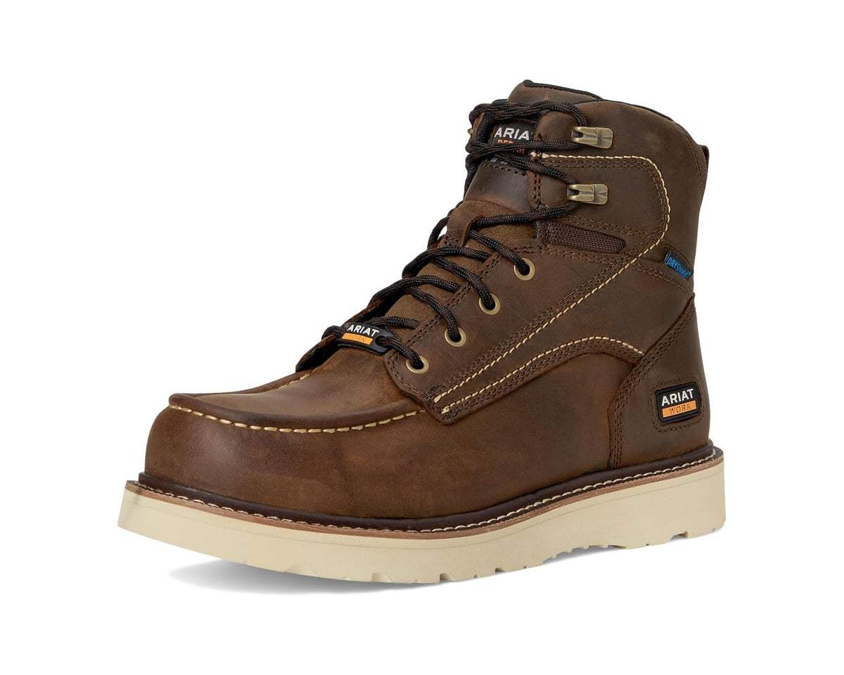 Men's Ariat Rebar Wedge Moc Toe 6 Waterproof Work Boots Distressed Brown