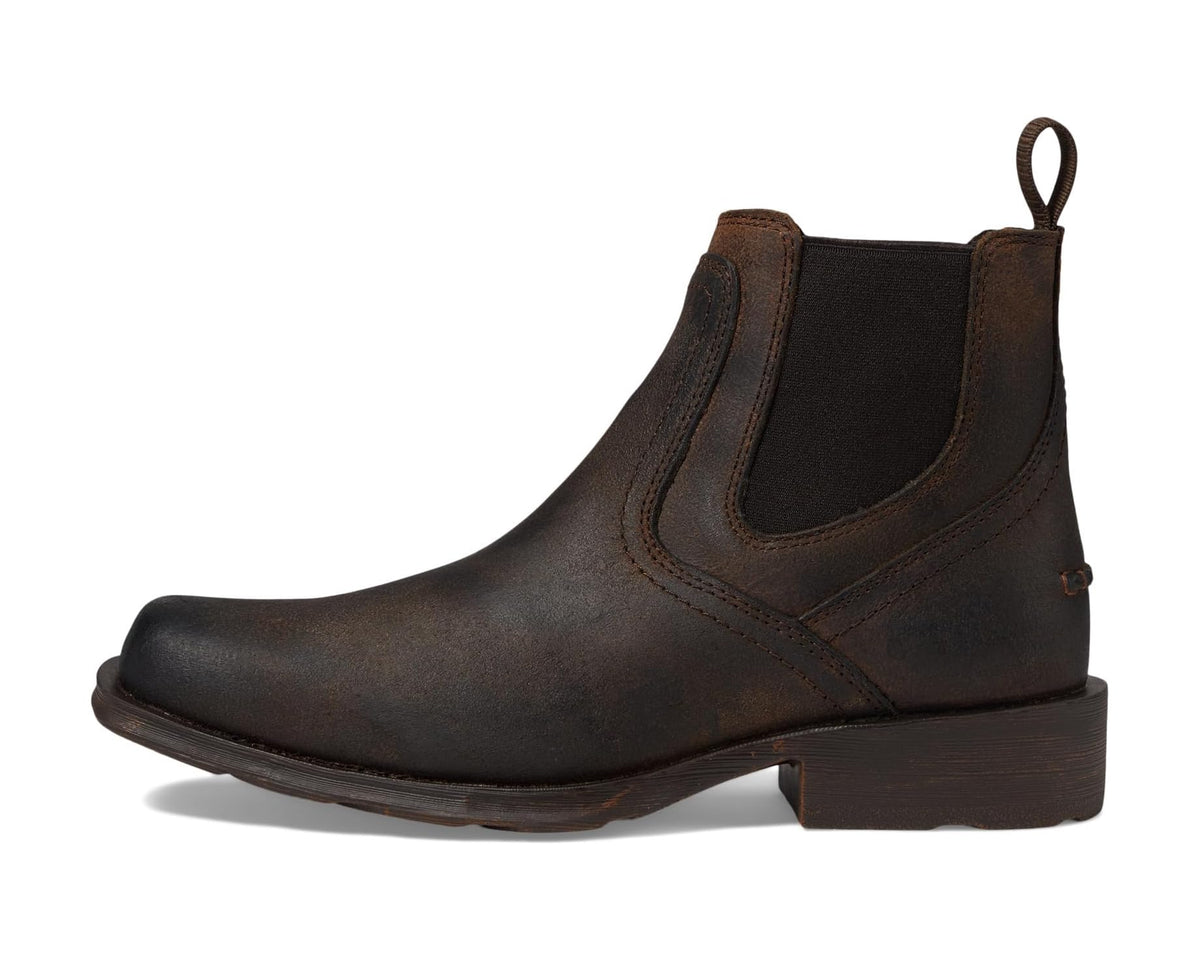 Ariat men's dark brown Chelsea boots with low stacked heel and pull tab