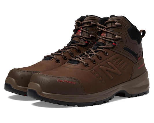 Men's New Balance brown safety work boot with lace-up upper and composite toe