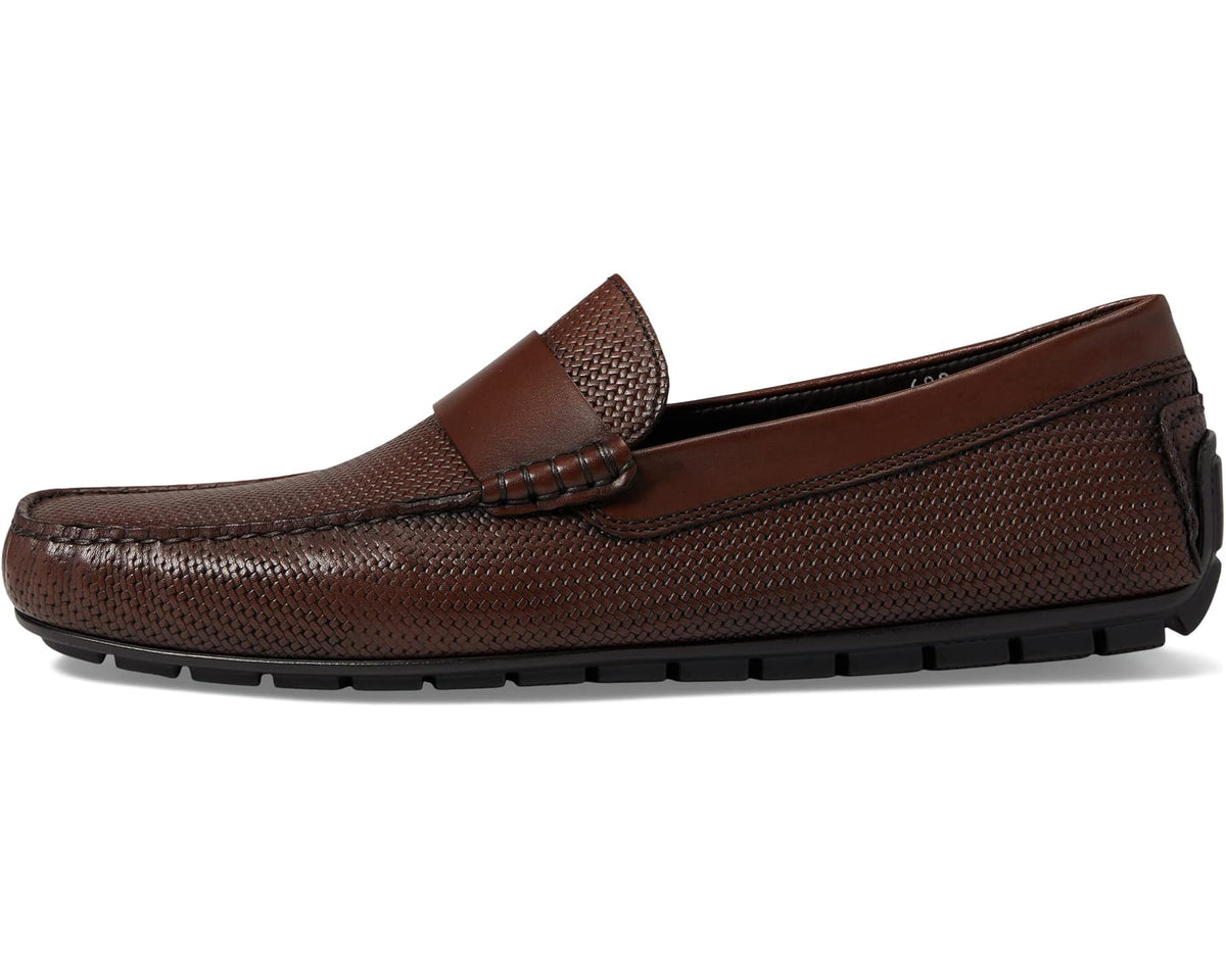 Men's To Boot New York Bruciato loafer, dark brown woven leather, penny strap
