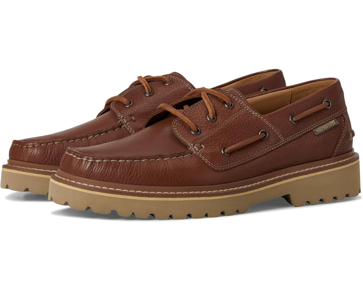 Hazelnut brown leather lace-up boat shoe with lug sole