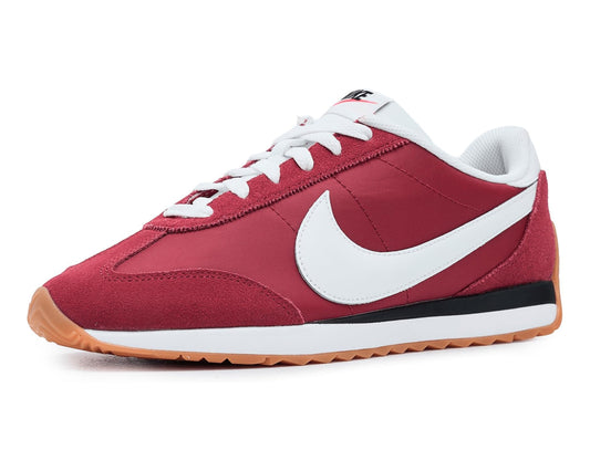 Men's Nike Pacific sneakers in team crimson with white swoosh and gum sole.