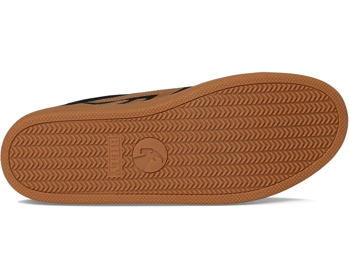Gum rubber outsole with zigzag tread pattern and logo mark on high top shoe