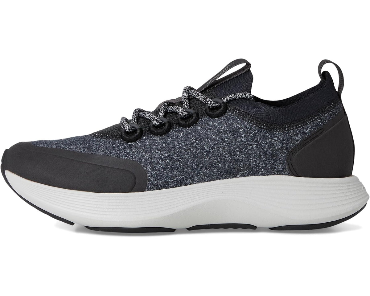 Dark grey speckled lace-up sneaker with black side panels and thick white midsole
