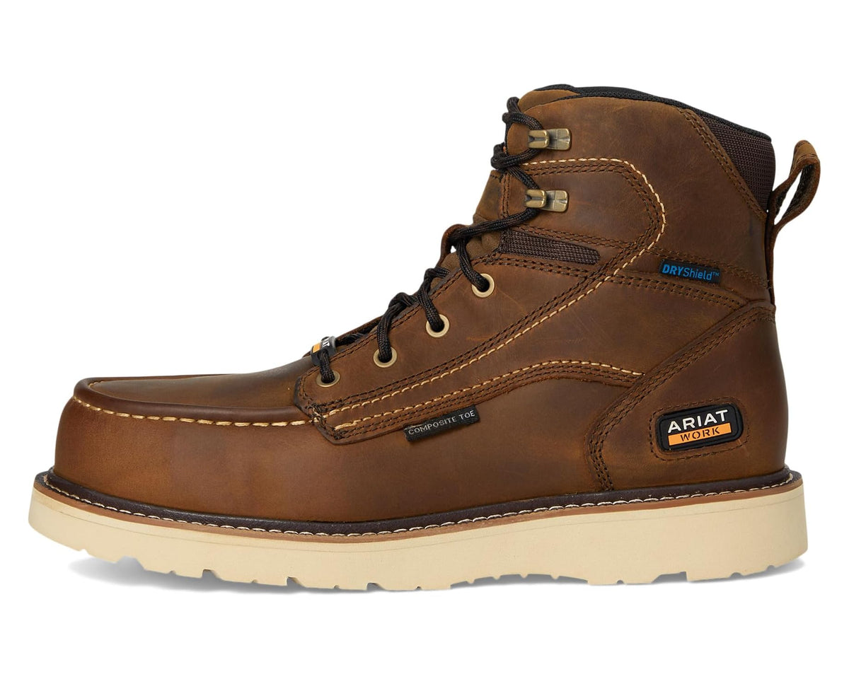 Men's Ariat Rebar Wedge Moc Toe 6 Waterproof Composite Toe Work Boots Distressed Brown