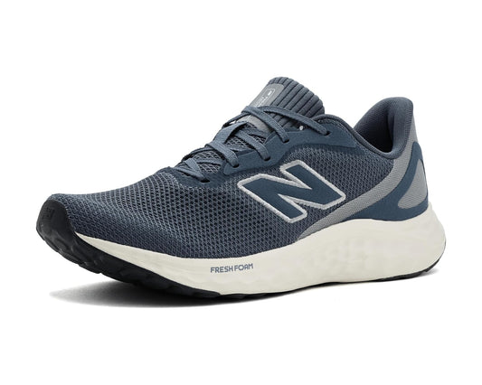Men's New Balance running shoe, dark blue mesh, white midsole, N logo