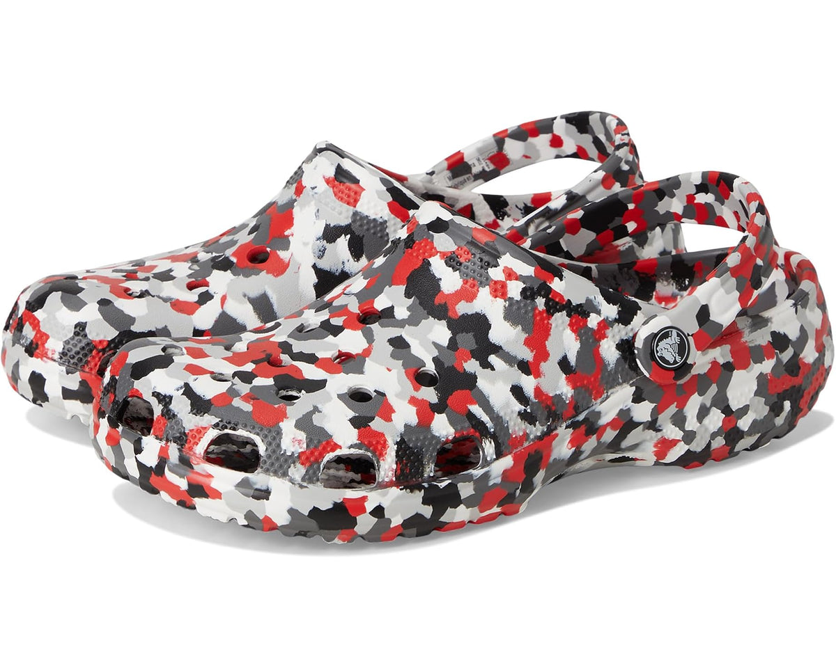 Crocs unisex graphic clogs with white, black, and red camo print