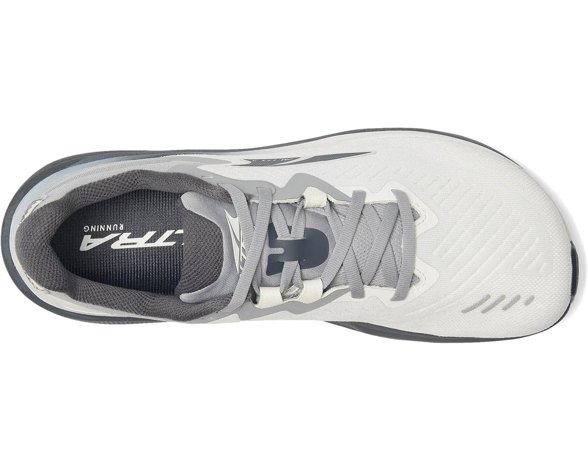 Men's gray running shoe side profile with lace-up closure and padded collar