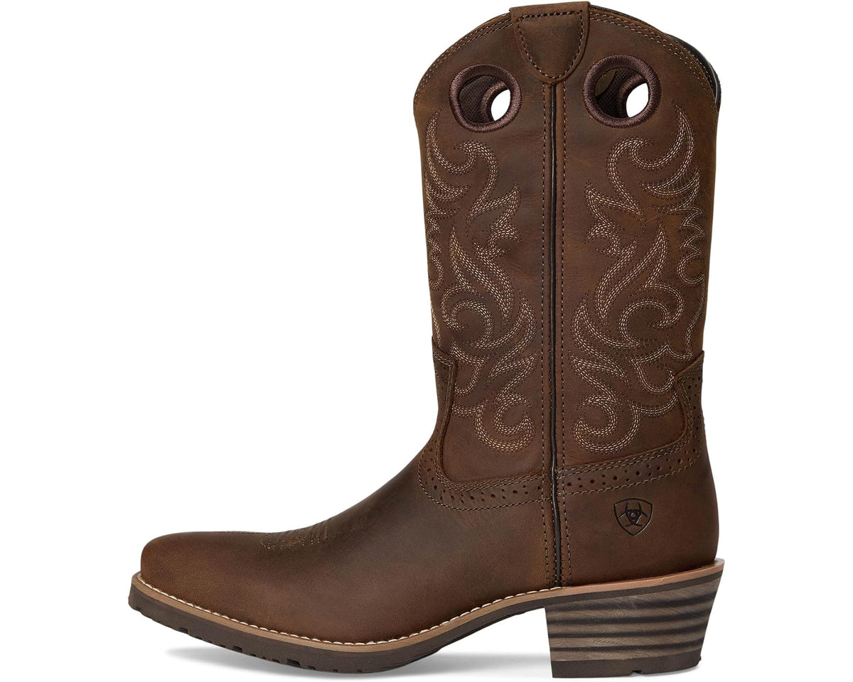 Men's Ariat Hybrid Roughstock Square Toe Cowboy Boot Distressed Brown