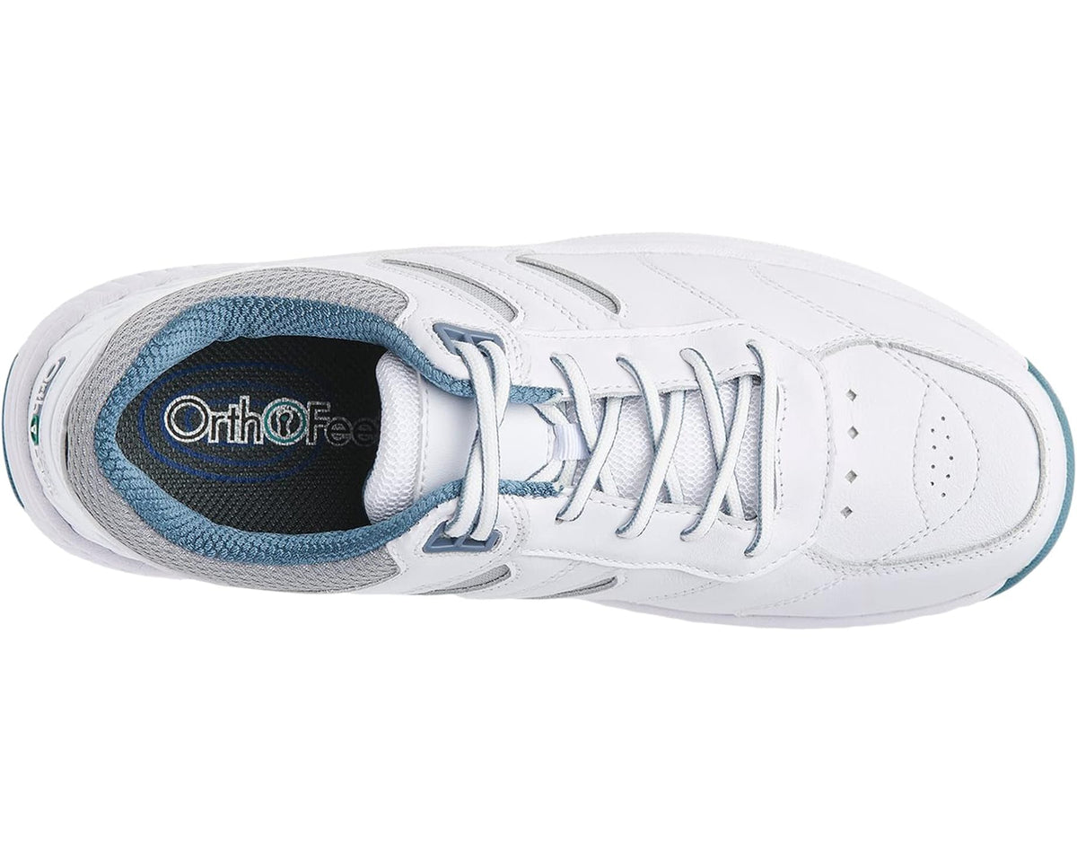 Men's Orthofeet Pacific Palisades white sneaker with blue-lined collar and lace-up