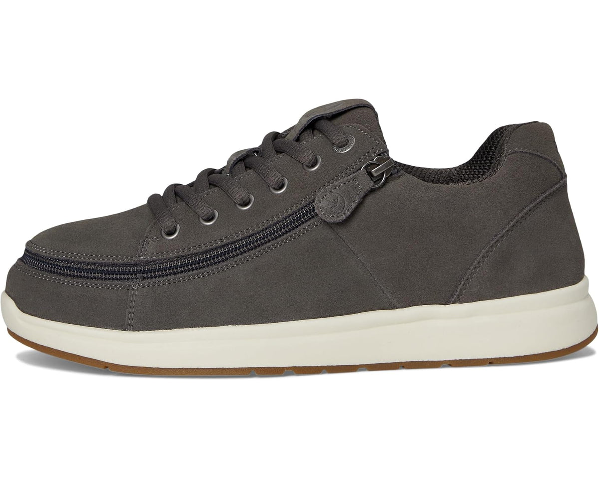 Men's BILLY charcoal suede sneakers with lace-up front and side zipper detail