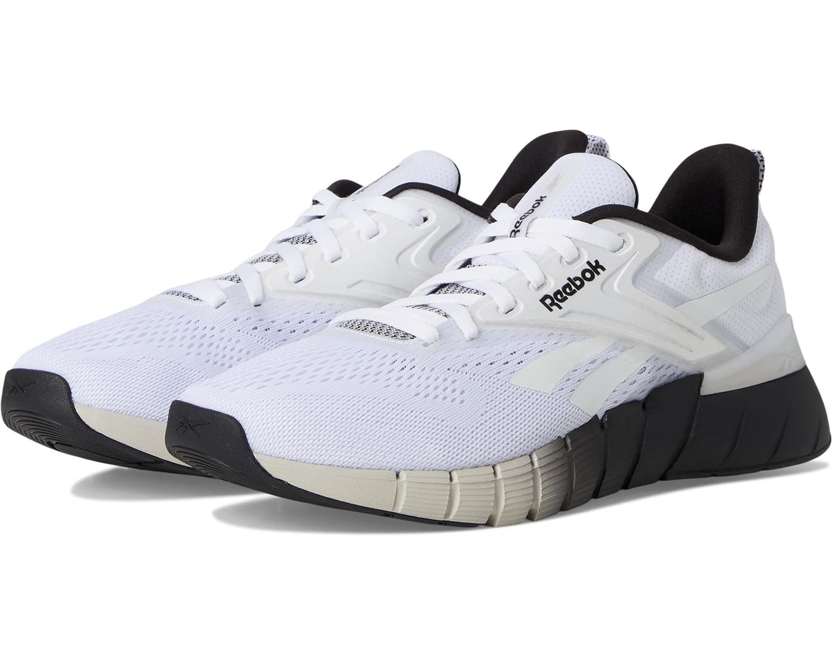 Men's Reebok Nano lace-up gym shoes, white mesh with black accents and cushioned sole