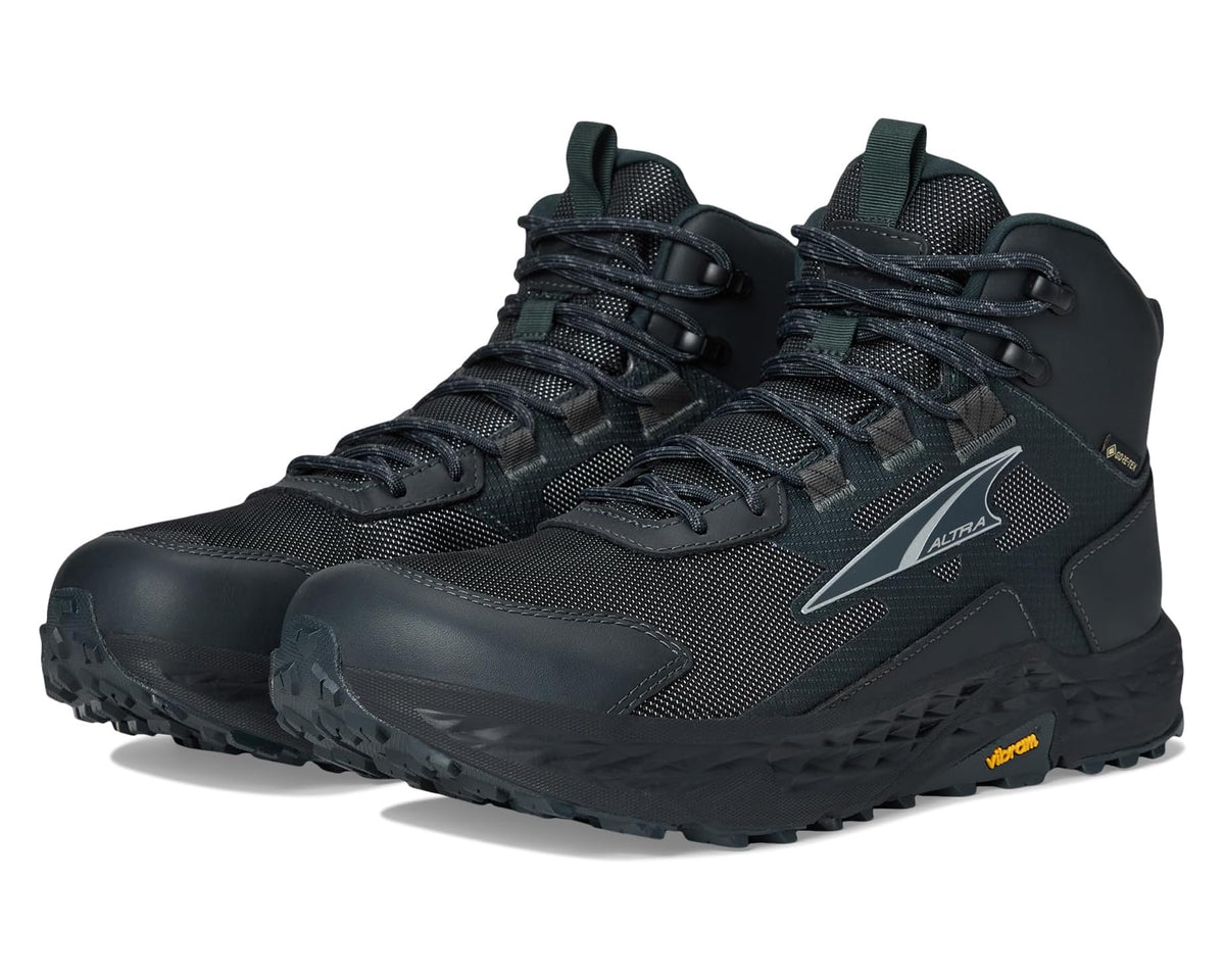 Men's black mid-top hiking boots with mesh uppers and dark rubber outsole