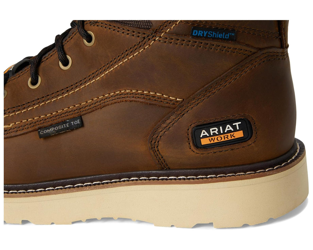 Men's Ariat Rebar Wedge Moc Toe 6 Waterproof Composite Toe Work Boots Distressed Brown