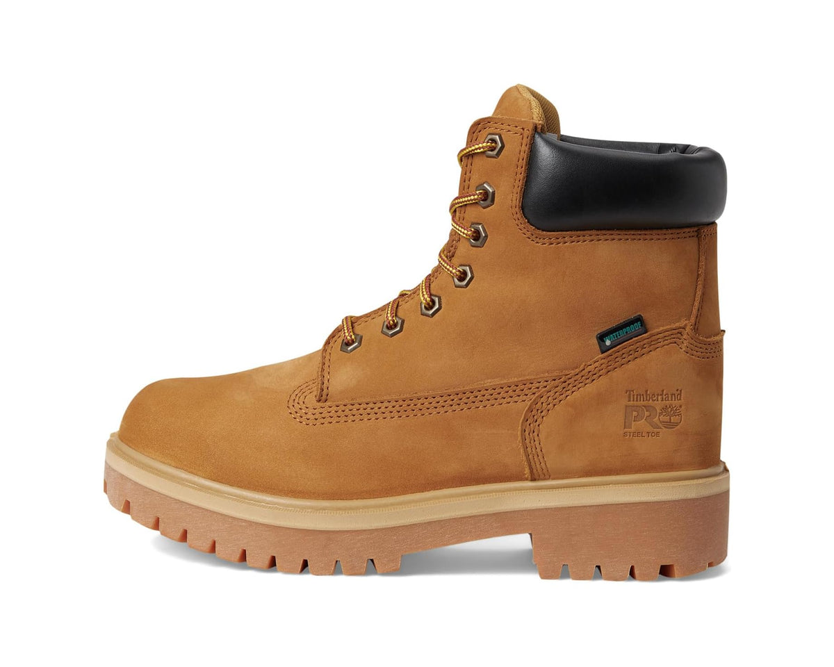 Wheat and black 6-inch steel toe work boot with lace-up closure and side panel