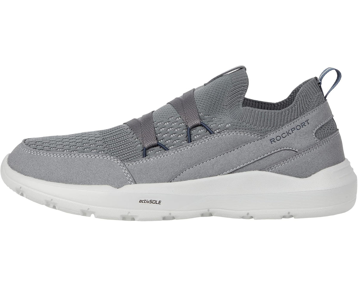 Steel grey low-top athletic shoe with lace-up design and side elastic panels