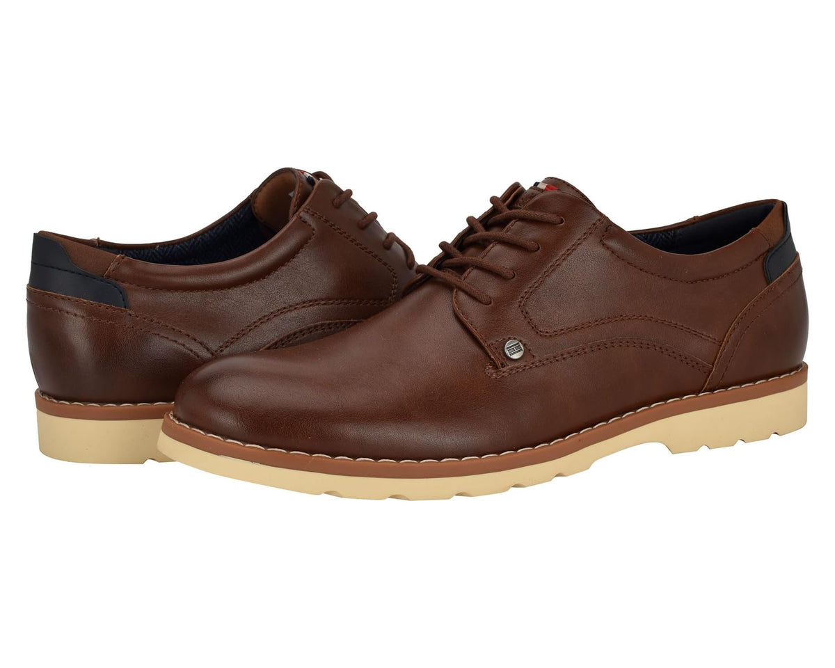 Tommy Hilfiger lace-up casual shoes in cognac brown leather, cream rubber sole