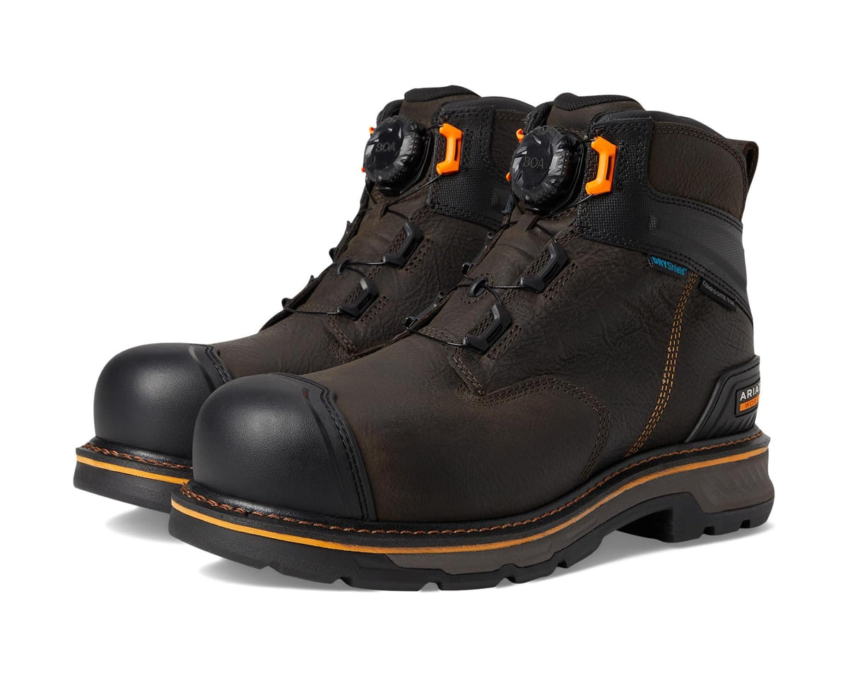 Men's waterproof work boots with BOA dial and composite toe, dark brown