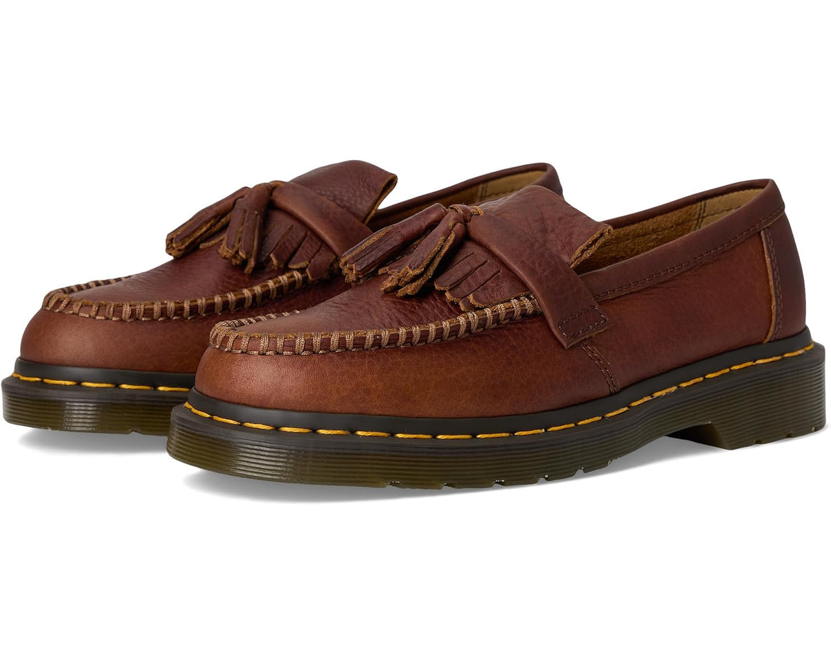Unisex Dr. Martens Adrian Yellow Stitch Leather Loafers Cashew