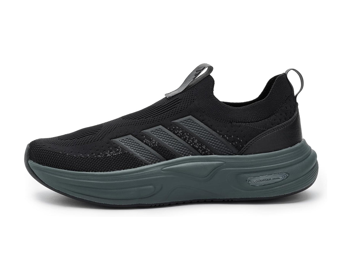 Black adidas sock sneaker with grey stripes and teal midsole