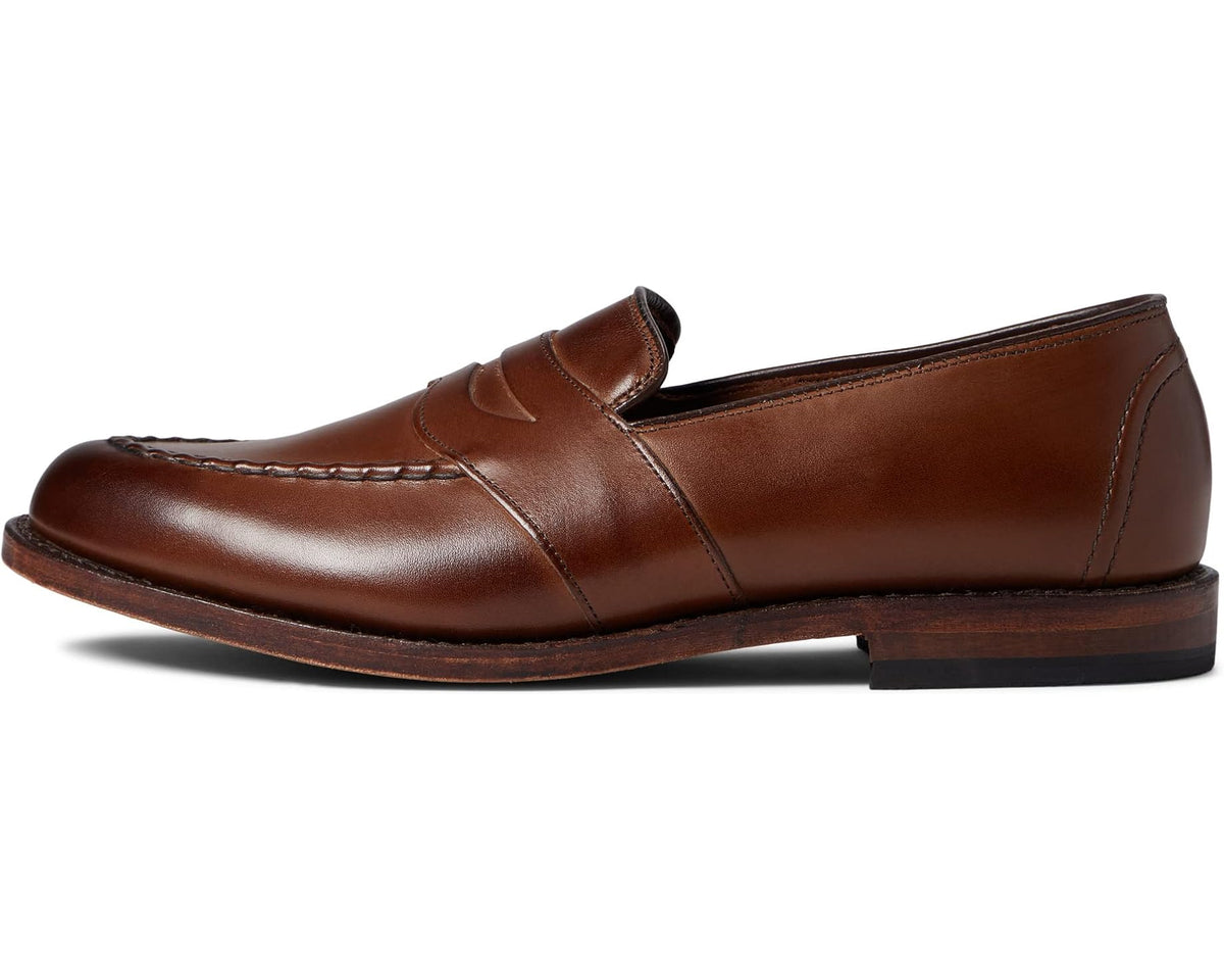 Men's Allen Edmonds Randolph coffee-brown leather loafers, moc toe and strap detail.