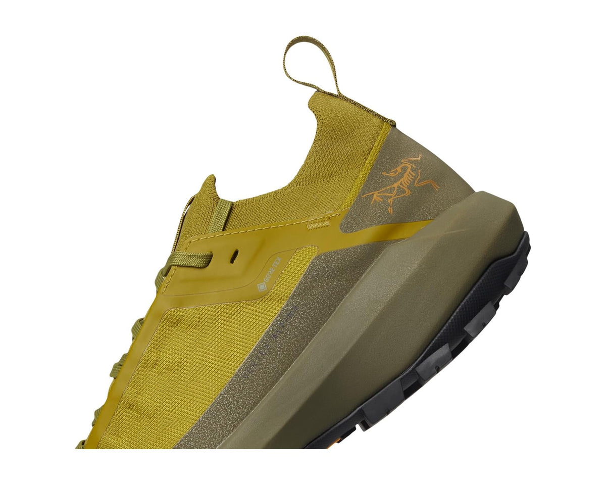 Men's olive hiking shoe upper with laces and textured side panel detail