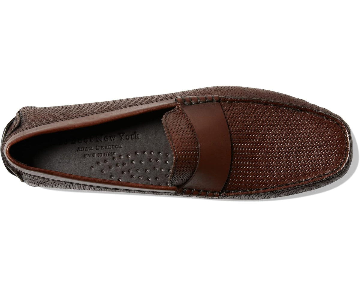 To Boot New York Bruciato slip-on loafer, dark brown woven upper, saddle strap