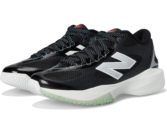 New Balance FreezeLX v5 lacrosse cleats, black/white lace-up, low-profile.
