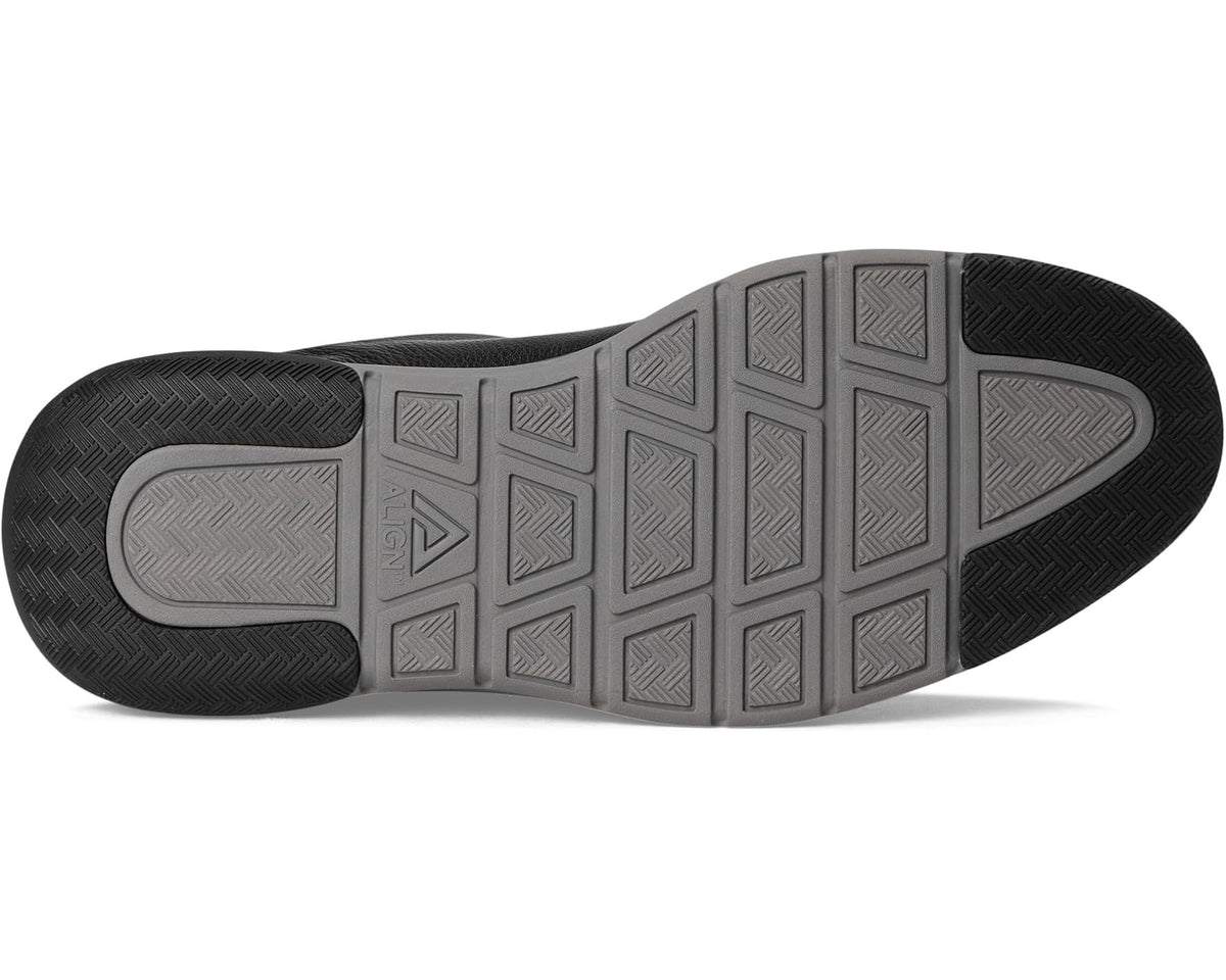 Men's black sneaker outsole with textured rubber tread and gray midsole