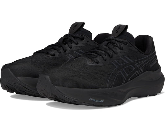 Men's black running shoes with lace-up front and cushioned sole