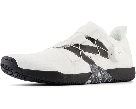 White and black BOA minimalist training sneakers with side dial and black traction sole