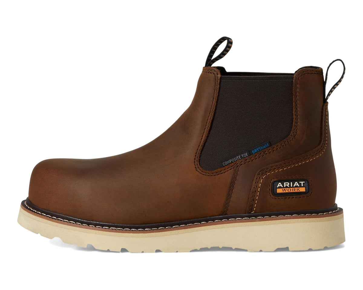 Men's Ariat Rebar Wedge Chelsea Waterproof Composite Toe Work Boots Distressed Brown