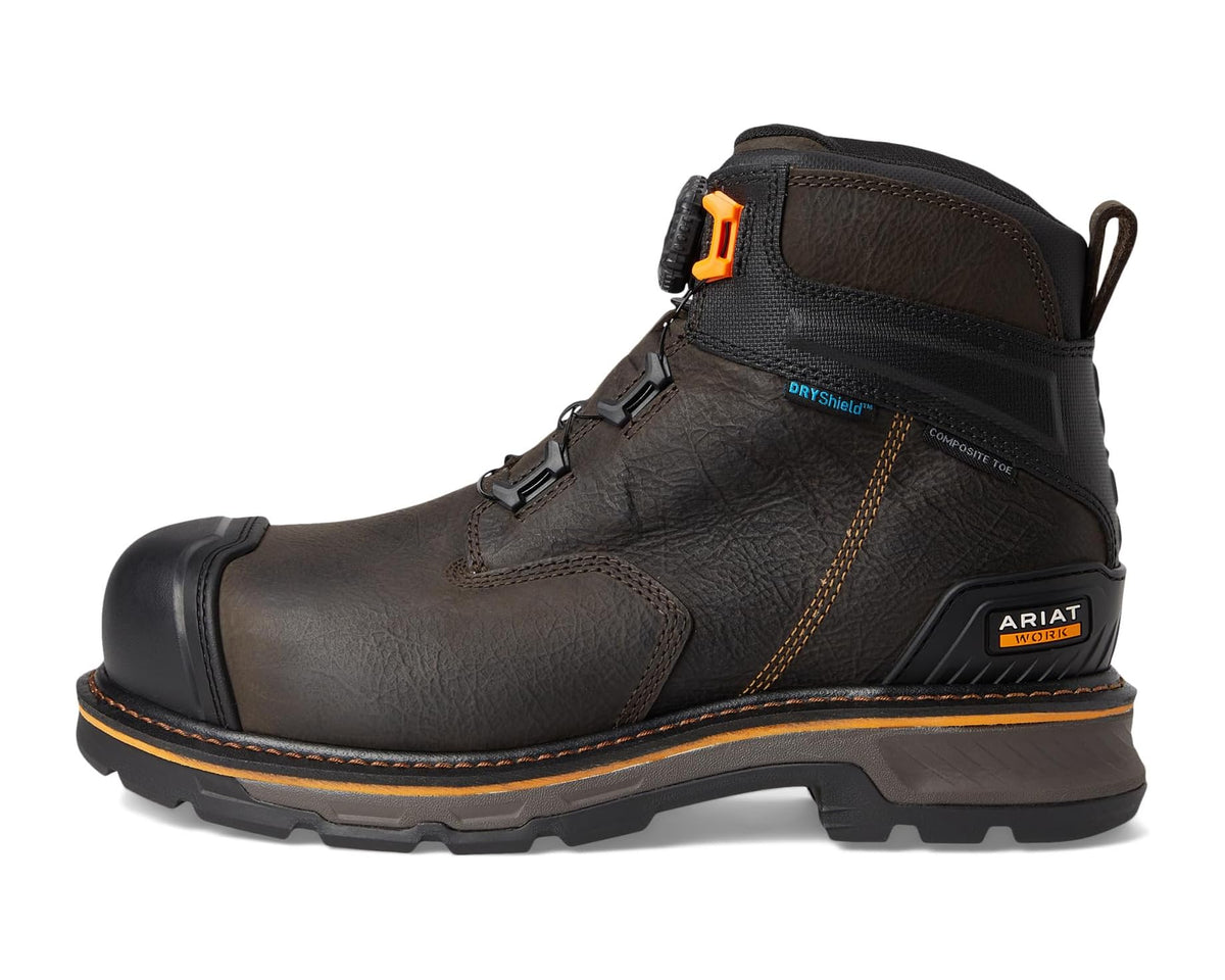 Men's waterproof ankle work boot with BOA dial, padded collar, orange welt stitching