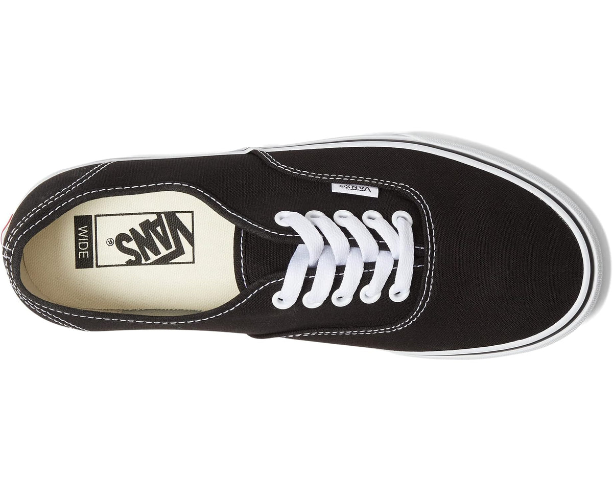 Vans Authentic Wide black canvas sneaker with white laces and SNV interior tag