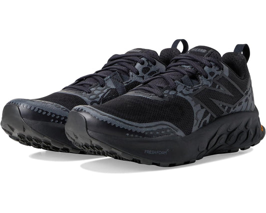 Men's black/gray trail running shoes with lace-up closure and textured sole