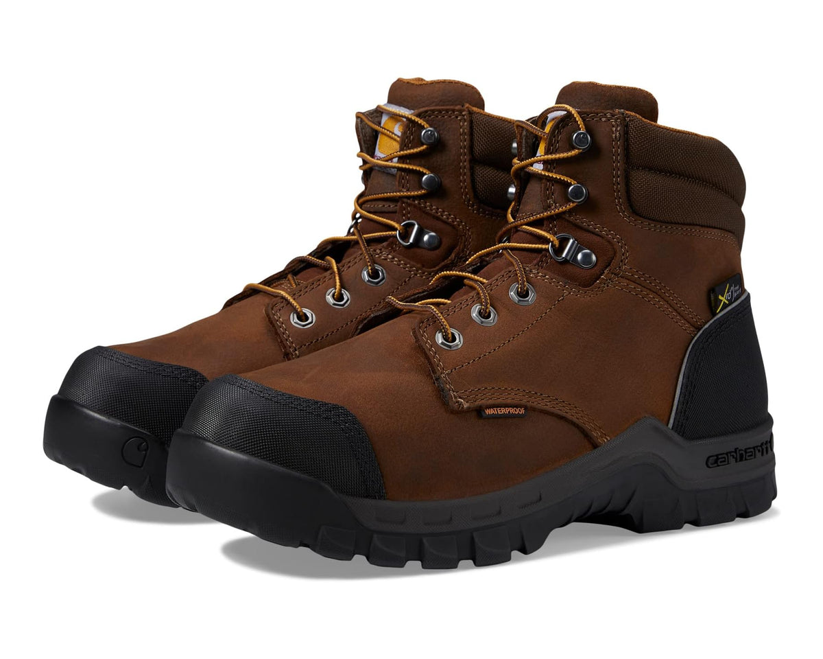 Men's Carhartt Rugged Flex Waterproof Internal Met Guard Comp Toe 6 Work Boots Brown Oil Tanned Leather