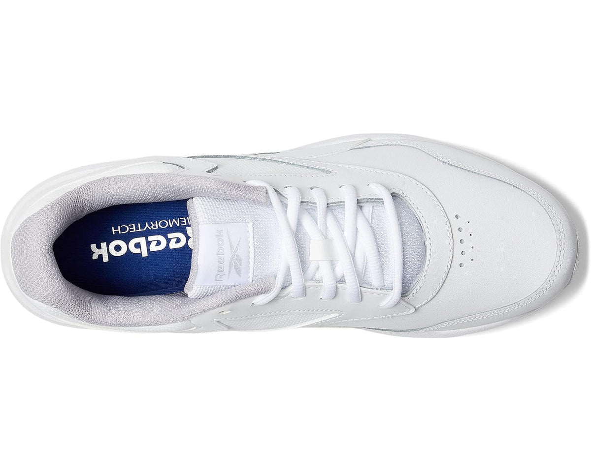 Men's Reebok Walk Ultra 7 sneaker interior view, white upper with blue lining