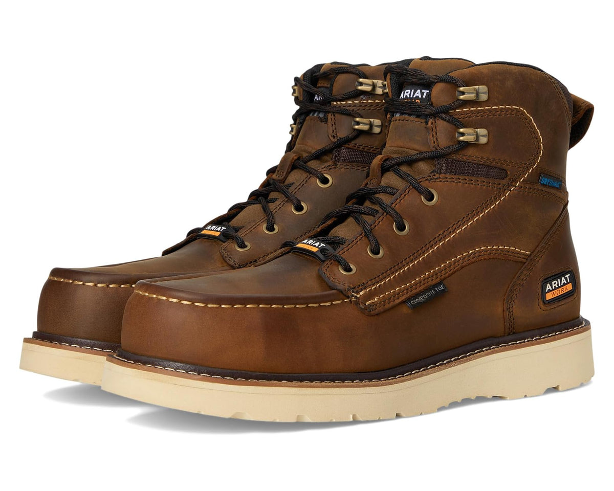 Men's Ariat Rebar Wedge Moc Toe 6 Waterproof Composite Toe Work Boots Distressed Brown