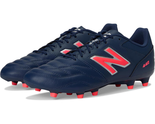 Men's New Balance 442 soccer cleats, navy leather with red accents and studded sole
