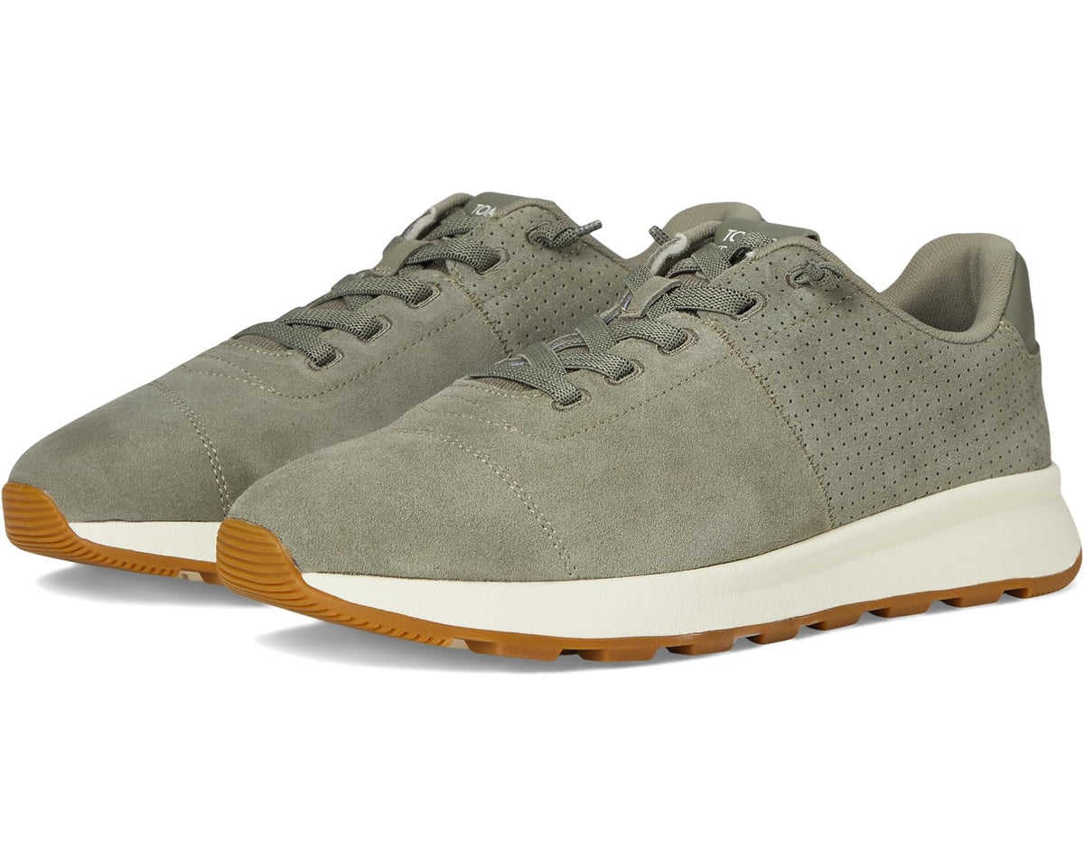 Men's TOMS TRVL LITE Cabrillo sneakers, vetiver grey suede lace-up, white midsole