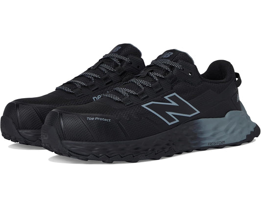 Black low-cut work shoe with composite toe, Fresh Foam midsole, New Balance branding