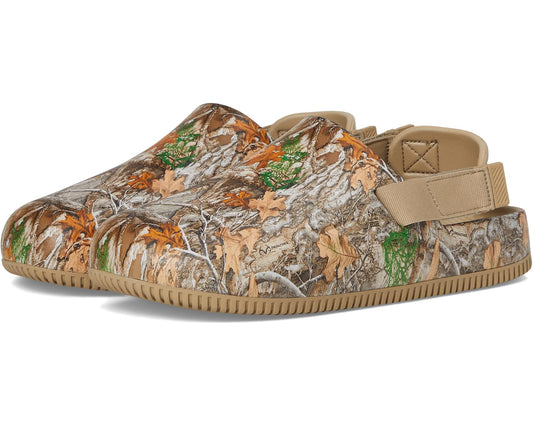 Men's Nike Realtree slip-on shoes in khaki camo print with adjustable strap and gum sole