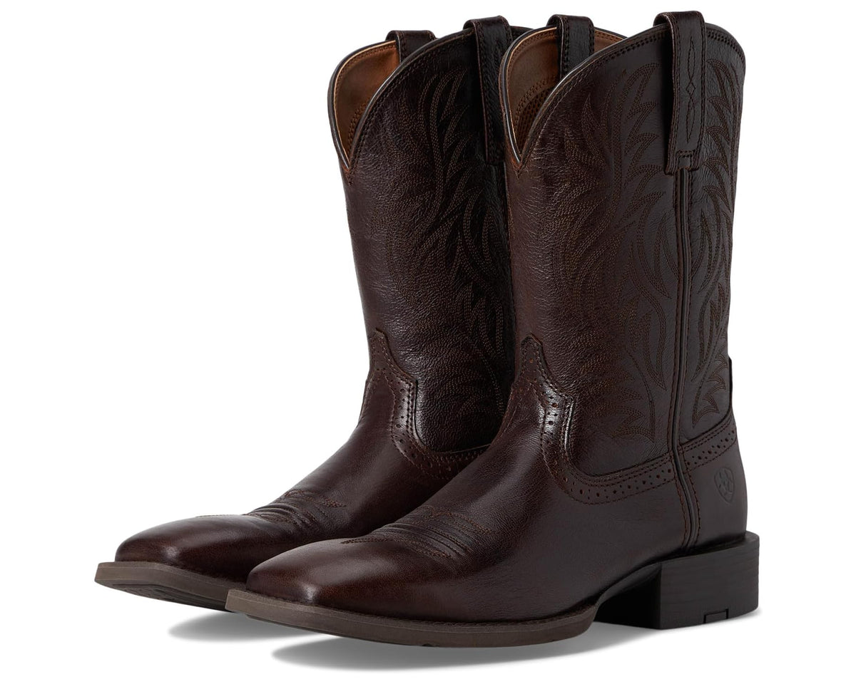 Men's Ariat Sport Wide Square Toe Cowboy Boots Burnished Chocolate
